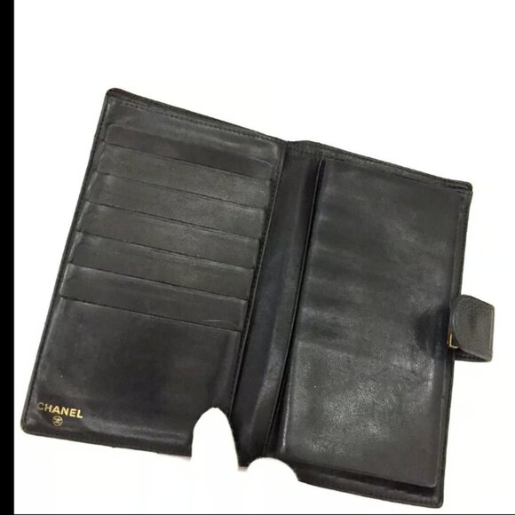 AUTHENTIC CHANEL CC LOGO GRAINED CALF SKIN LONG BIFOLD WALLET WITH COIN PURSE - Picture 4 of 10